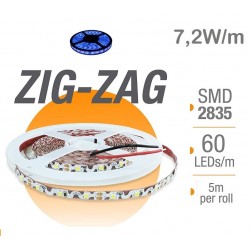 Tira LED 5 mts Flexible ZIG-ZAG 36W 300 Led SMD 2835 IP20 Azul Serie Profesional